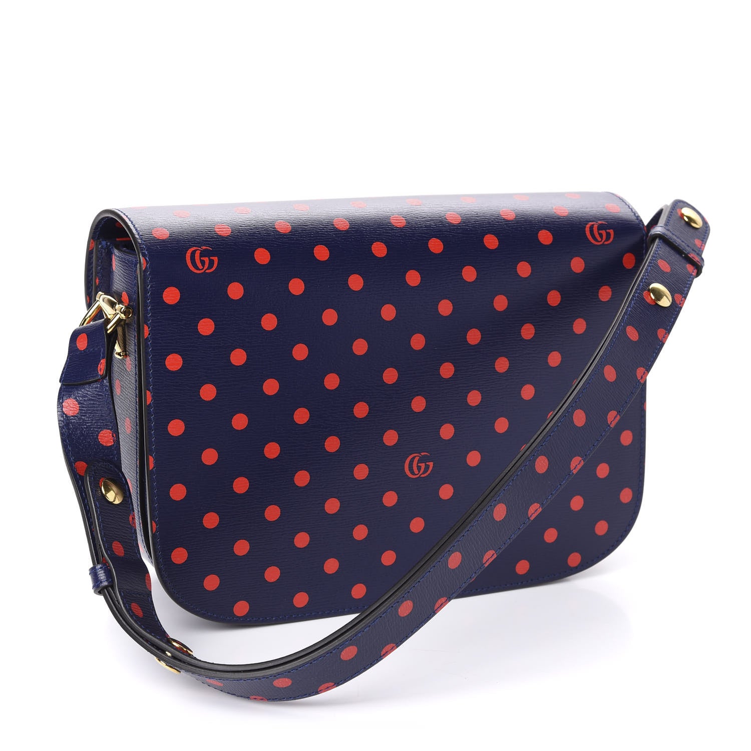 Gucci Shangai Calfskin Polka Dot Horsebit 1955 Shoulder Bag Blue Orange 3 of 10