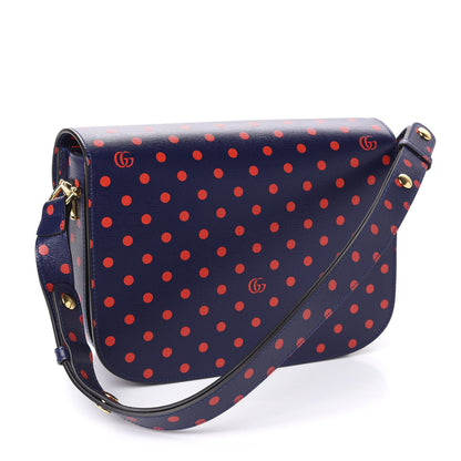 Gucci Shangai Calfskin Polka Dot Horsebit 1955 Shoulder Bag Blue Orange 3 of 10