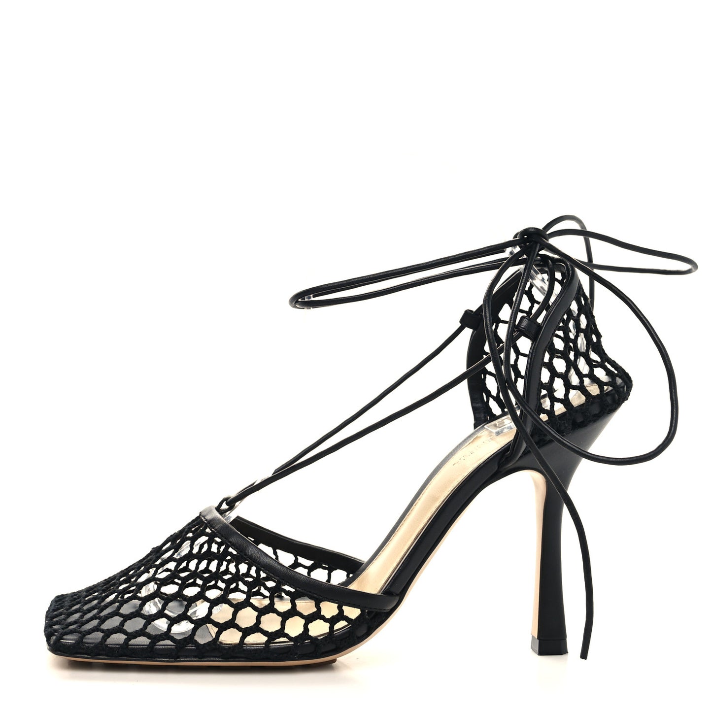 Mesh Nappa Stretch Ankle Tie Sandals 40.5 Black