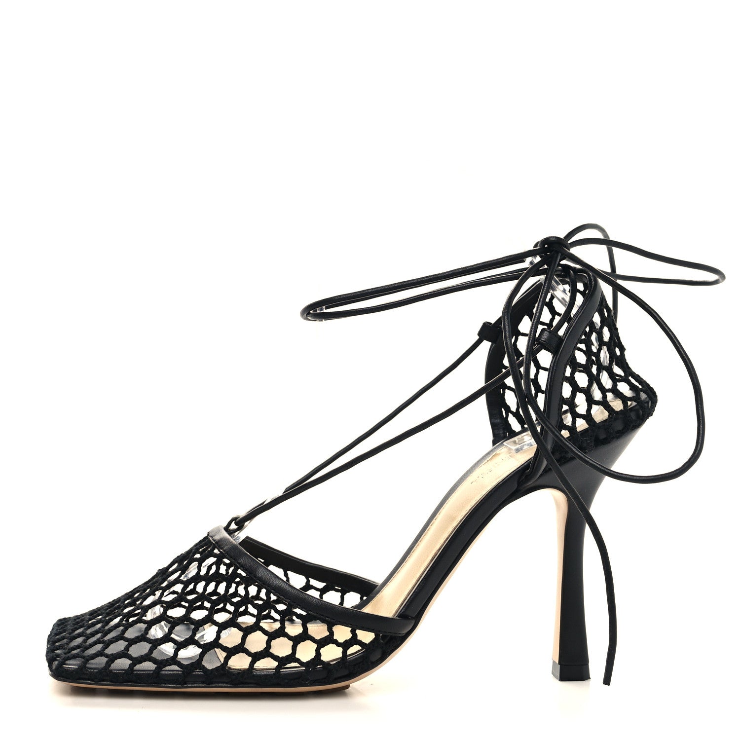 Bottega Veneta Mesh Nappa Stretch Ankle Tie Sandals 40.5 Black 1 of 7