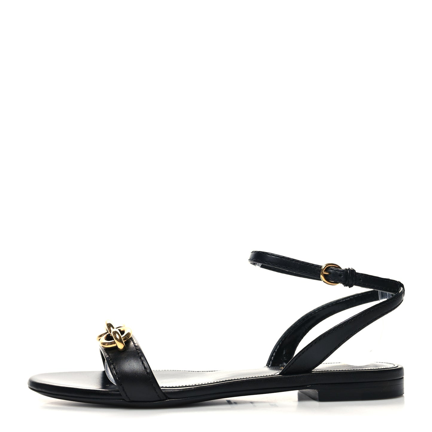 Calfskin Le Maillon Flat Sandals 36.5 Black