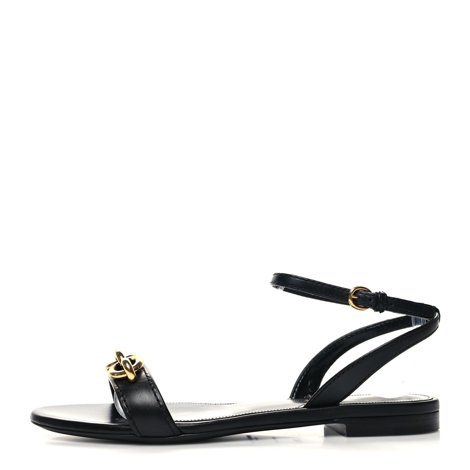 Saint Laurent Calfskin Le Maillon Flat Sandals 36.5 Black 1 of 8