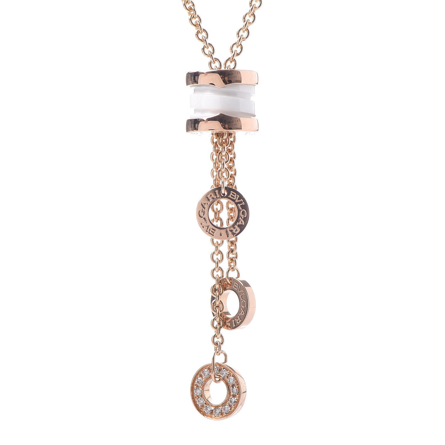 18K Rose Gold Diamond White Ceramic B.Zero1 Necklace