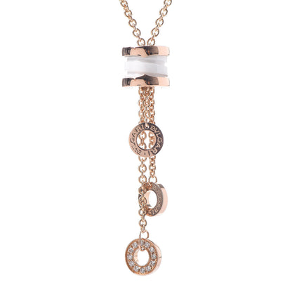 Bulgari 18K Rose Gold Diamond White Ceramic B.Zero1 Necklace 4 of 5