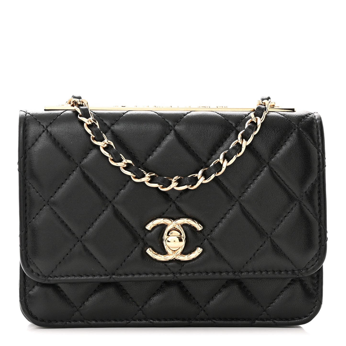 Lambskin Quilted Mini Trendy CC Wallet On Chain WOC Black