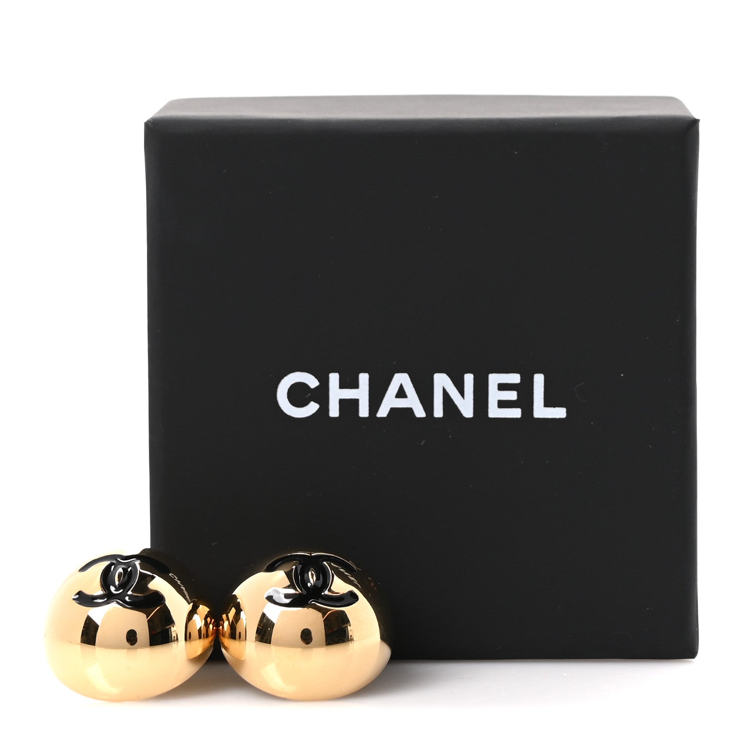 Chanel Metal Enamel CC Ball Stud Earrings Gold Black 5 of 5