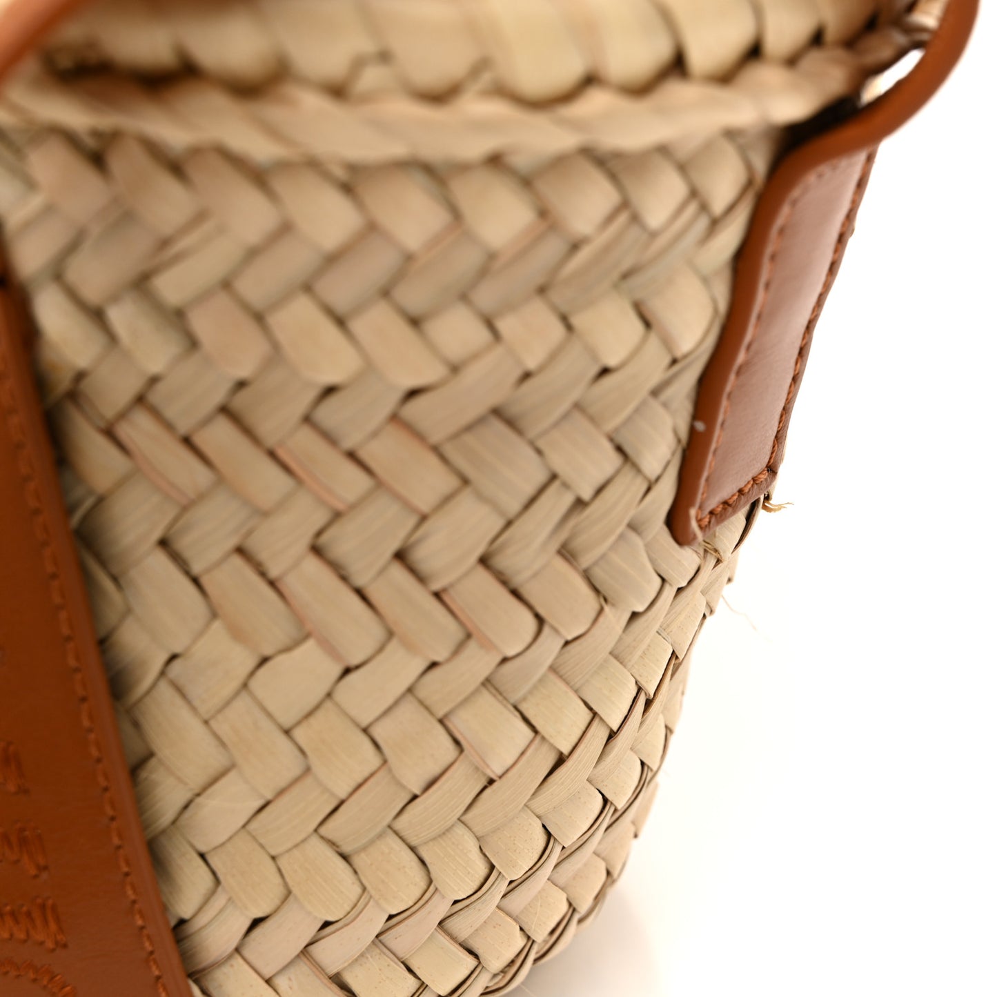 Raffia Smooth Calfskin Small Sense Basket Caramel