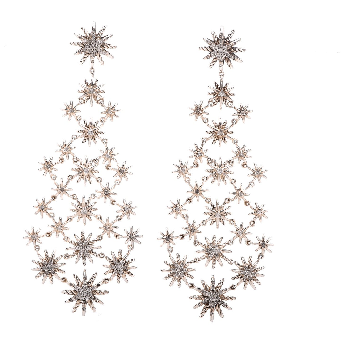 Sterling Silver Diamond Starburst Chandelier Earrings