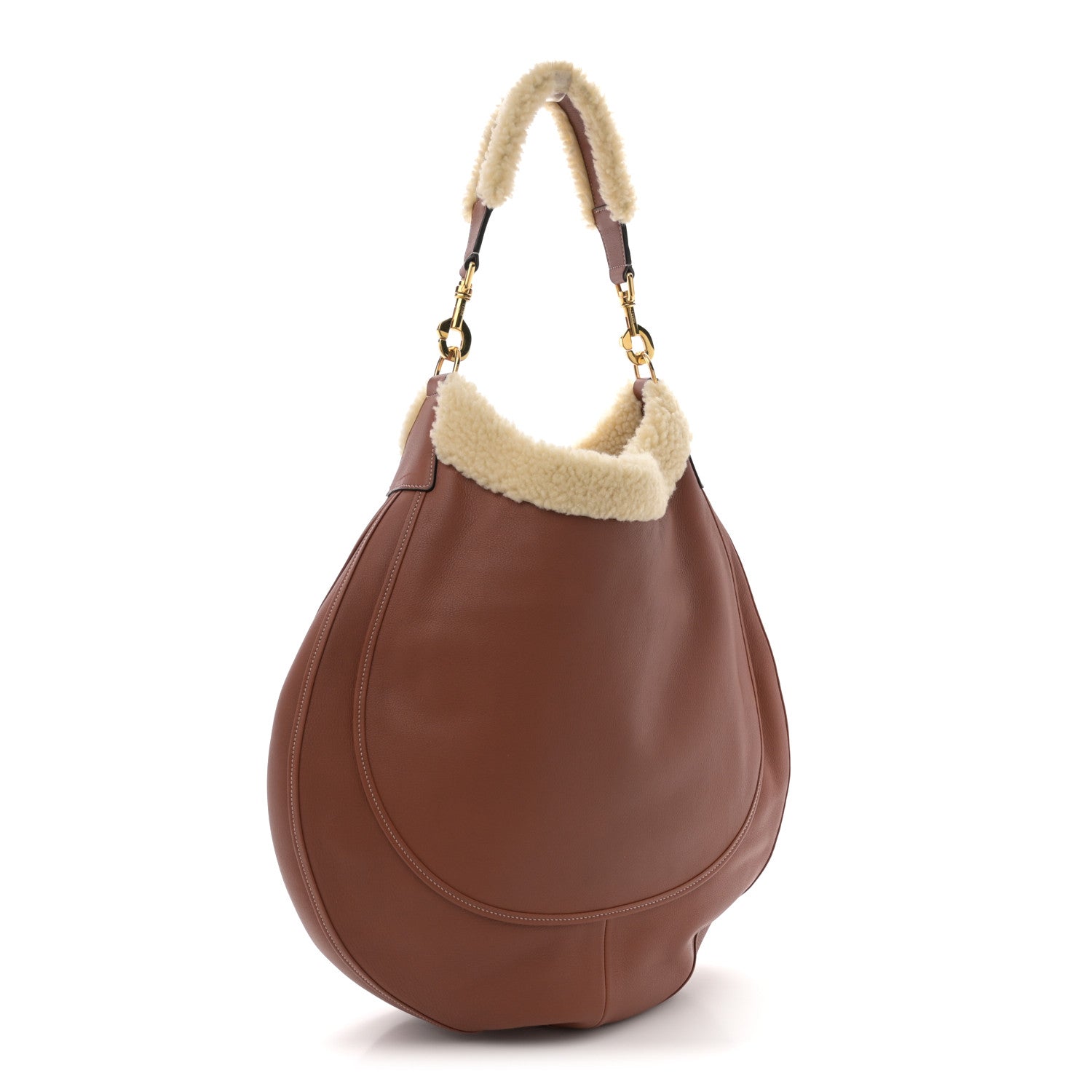 Celine Supple Calfskin Shearling Large Leandre Hobo Brown 3 of 10