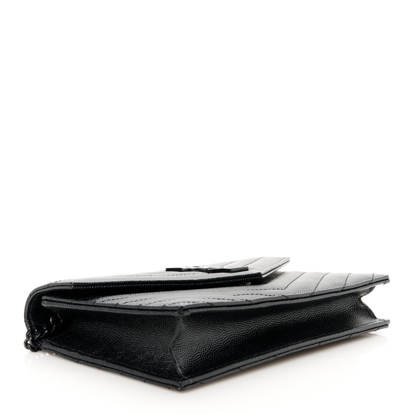 Grain De Poudre Matelasse Chevron Monogram Monochrome Envelope Chain Black Black