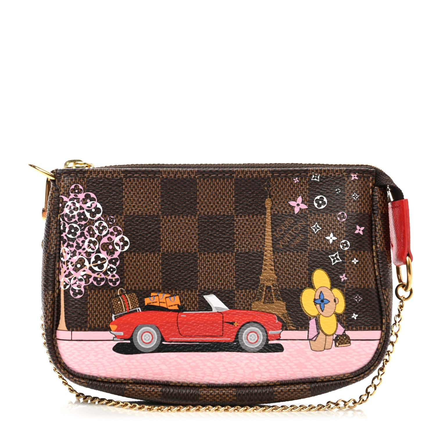 Louis Vuitton Damier Ebene 2019 Christmas Animation Mini Pochette Accessories Red 1 of 8