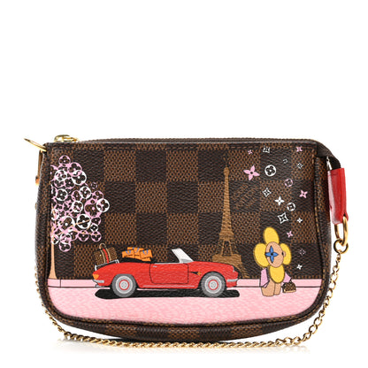 Louis Vuitton Damier Ebene 2019 Christmas Animation Mini Pochette Accessories Red 1 of 8