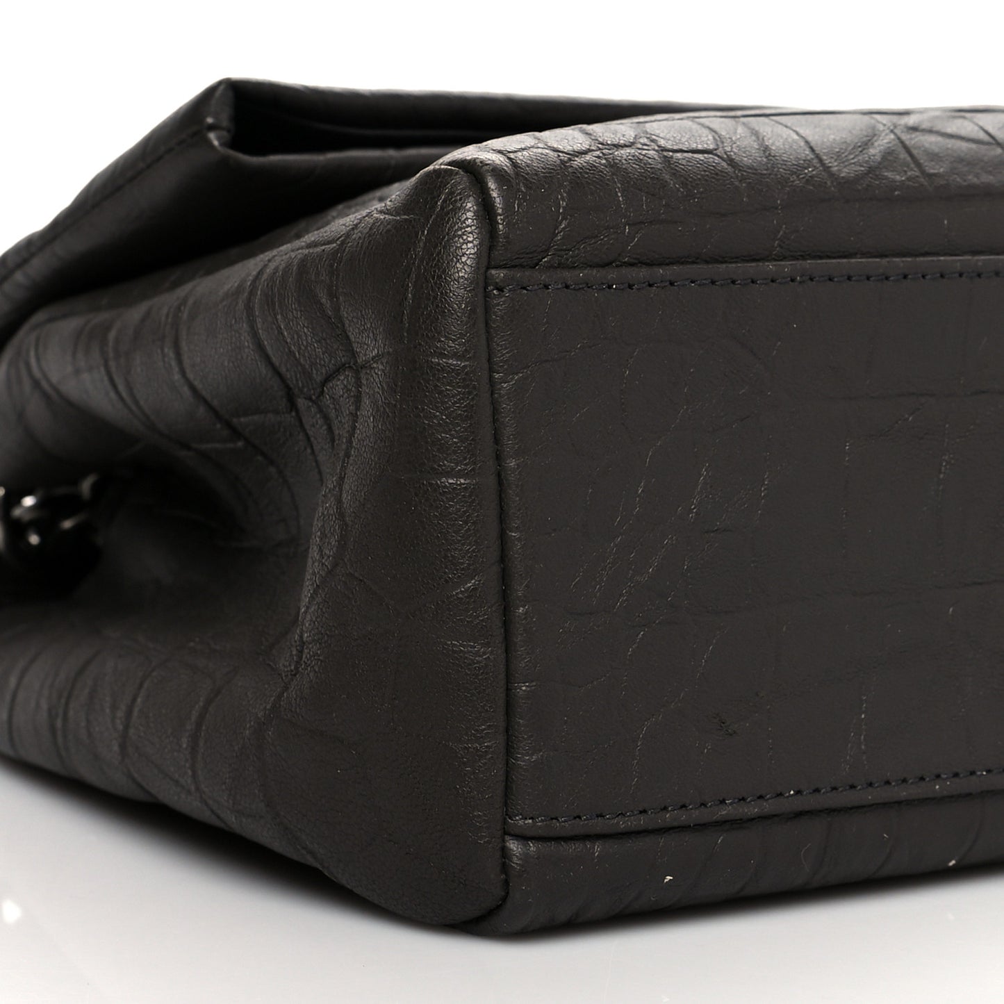 Calfskin Crocodile Embossed Medium West Hollywood Monogram Fold-Over Grey