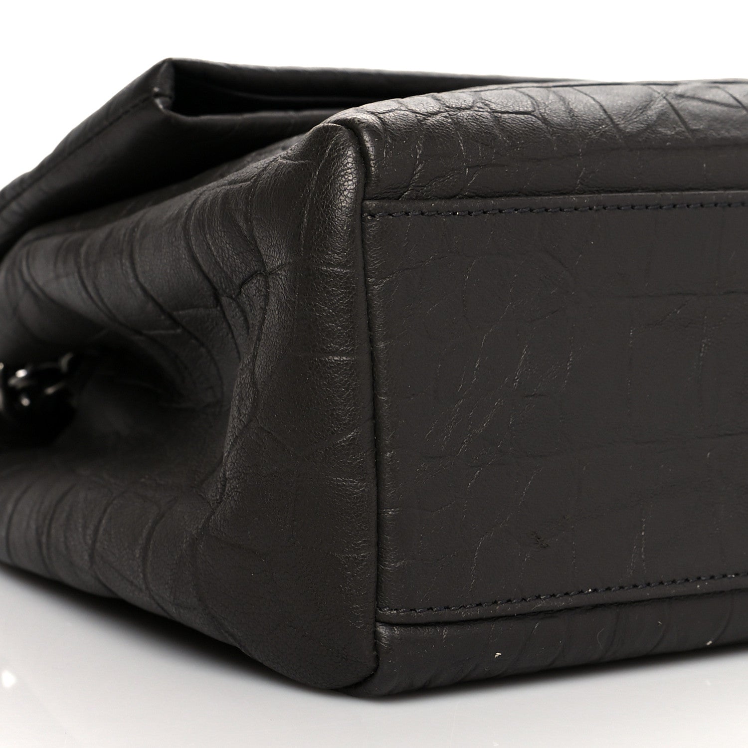 Saint Laurent Calfskin Crocodile Embossed Medium West Hollywood Monogram Fold-Over Grey 10 of 11