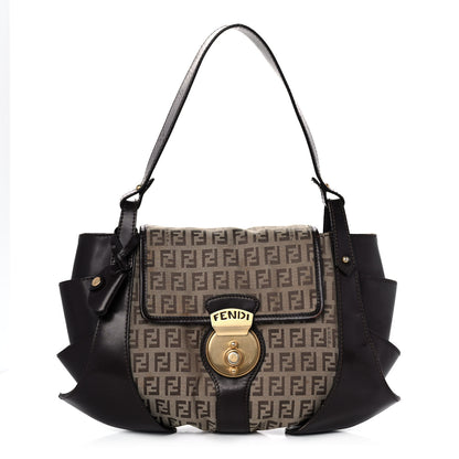 Fendi Zucchino Cuoio Ingrassato Medium Compilation Hobo Panna Salvia Moro 1 of 14