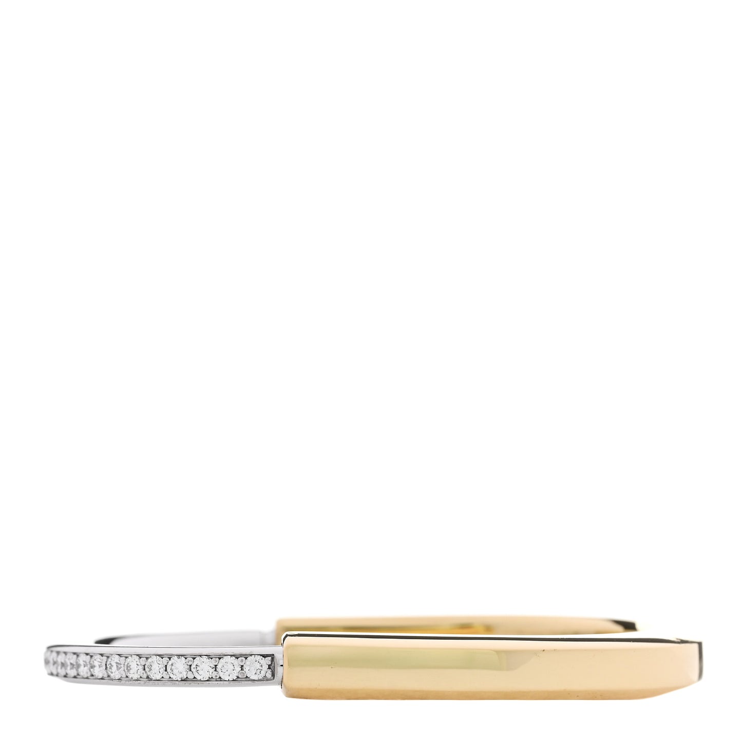 18K Yellow White Gold Diamond Tiffany Lock Half Pave Bangle Bracelet