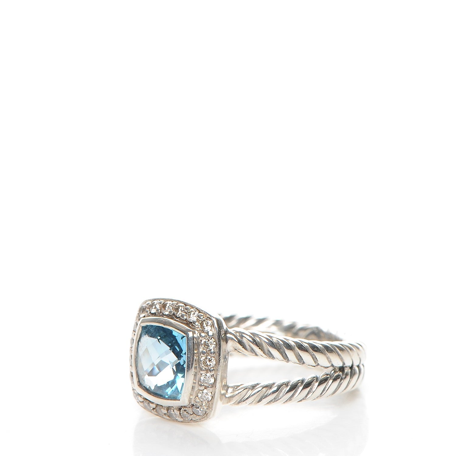 David Yurman Sterling Silver Diamond Blue Topaz 7mm Petite Albion Ring 54 6.75 3 of 5
