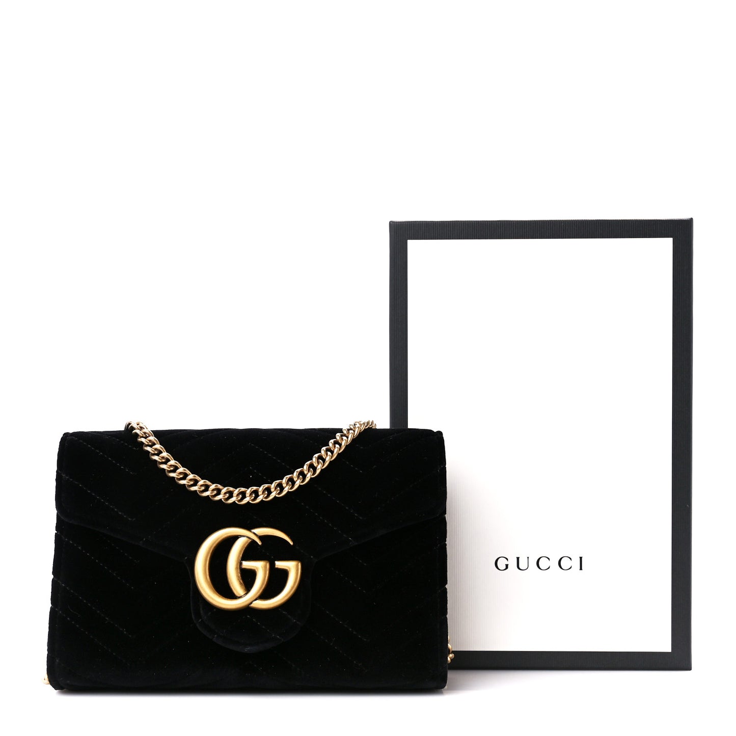 Velvet Matelasse GG Marmont Chain Wallet Black