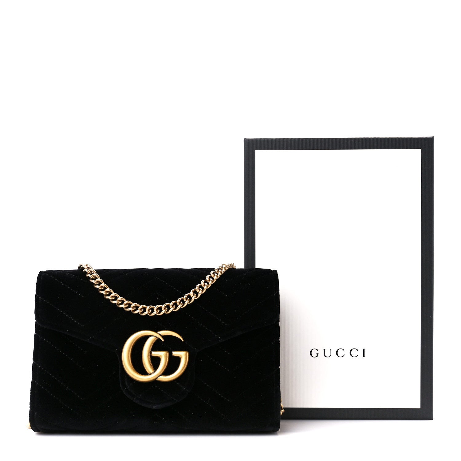 Gucci Velvet Matelasse GG Marmont Chain Wallet Black 11 of 11