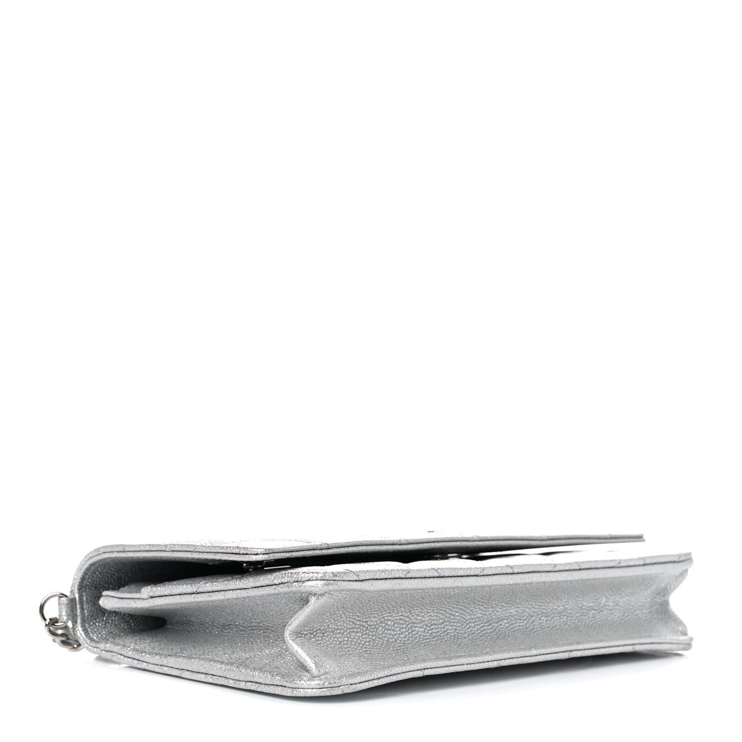 Glittered Metallic Caviar Quilted Wallet On Chain WOC Silver