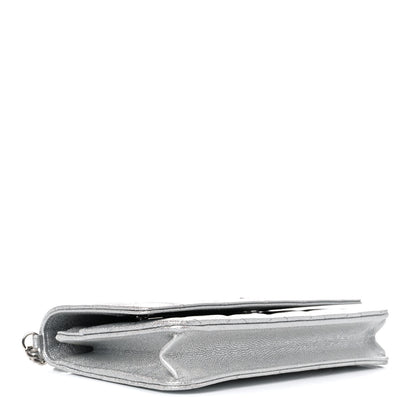 Chanel Glittered Metallic Caviar Quilted Wallet On Chain WOC Silver 4 of 13