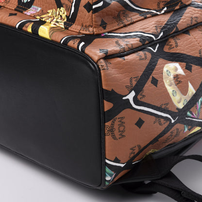 MCM Visetos Calfskin Motif Rombi Lion Printed Medium Backpack Cognac 6 of 8