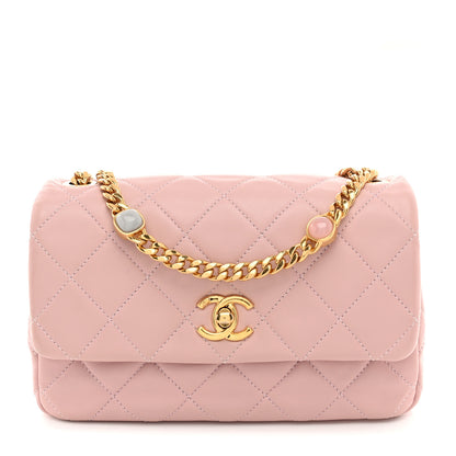 Chanel Lambskin Resin Pearl Quilted Small Flap Pink 1 of 10