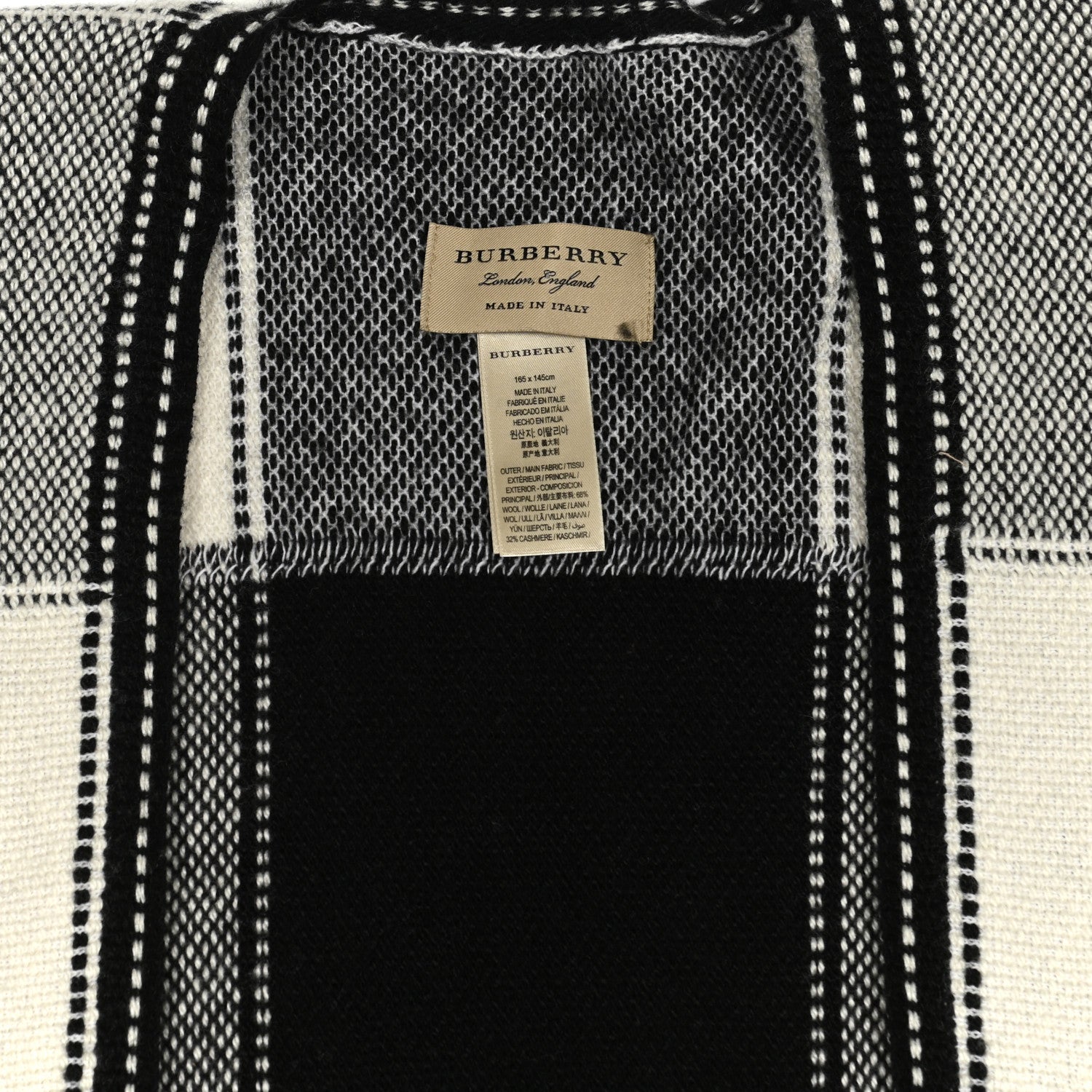 Burberry Wool Cashmere Fringe Poncho Black White 2 of 3