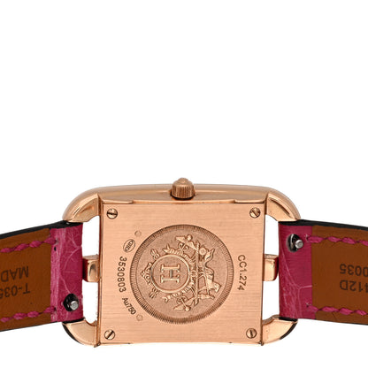 Hermes 18K Yellow Gold Alligator Diamond Bezel Mother of Pearl 23mm Cape Cod Quartz Watch Framboise 4 of 5