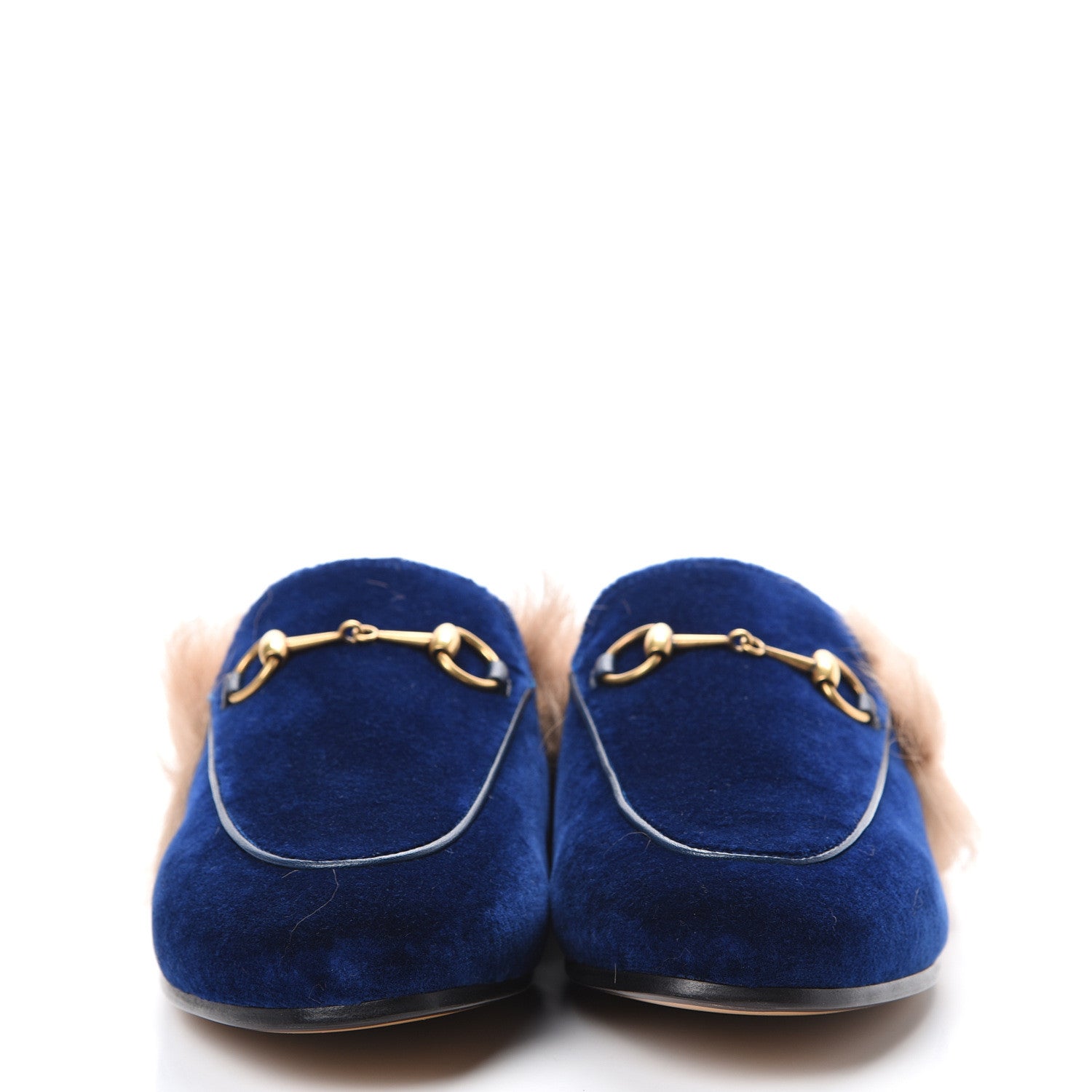 Gucci Velvet Fur Womens Princetown Slippers 37.5 Cobalt Blue 2 of 8