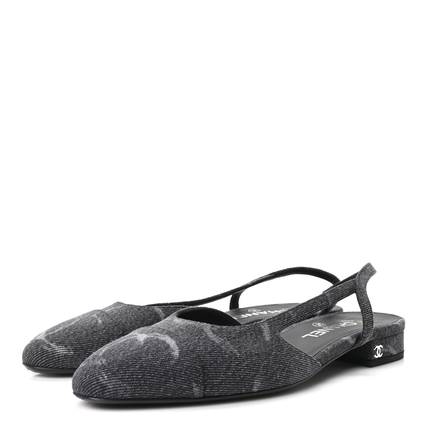 Chanel Denim Cap Toe CC Slingback Flats 38.5 Charcoal Black 4 of 9