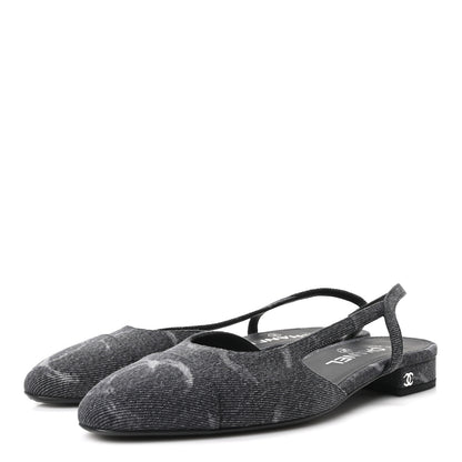 Chanel Denim Cap Toe CC Slingback Flats 38.5 Charcoal Black 4 of 9