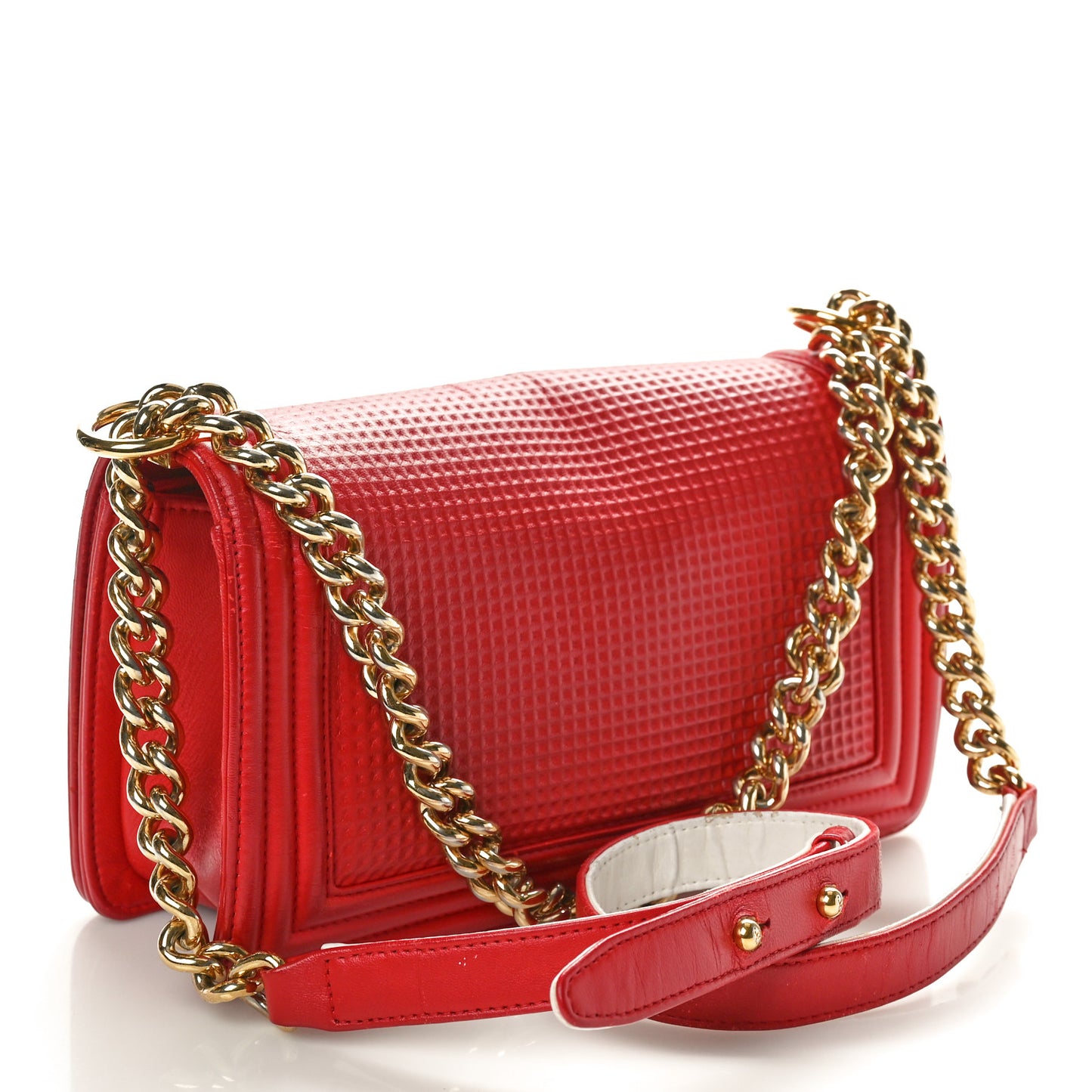 Lambskin Embossed Medium Boy Cube Flap Red