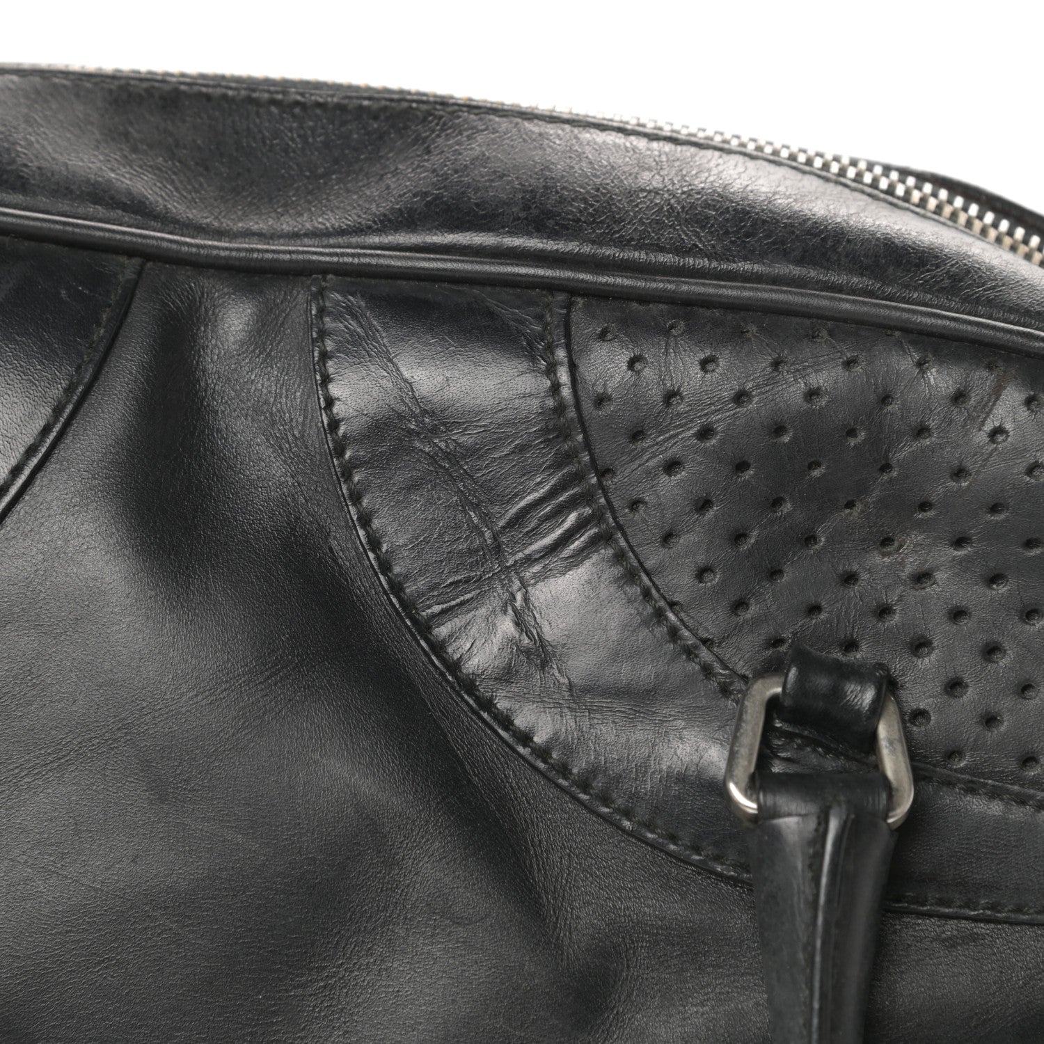 Prada Vitello Drive Perforated Bowling Bag Black 16 of 17