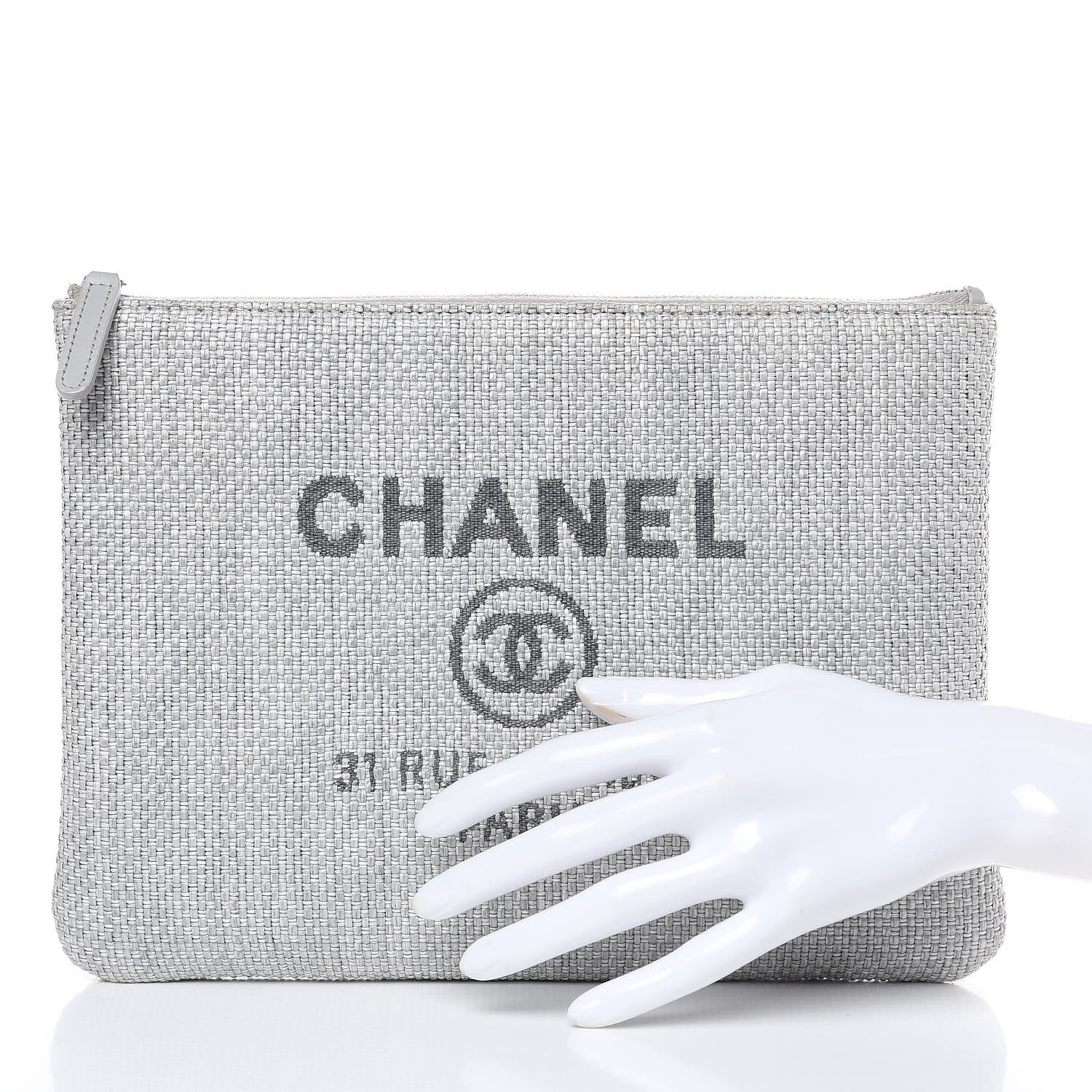Chanel Woven Straw Raffia Medium Deauville Pouch Grey 2 of 12