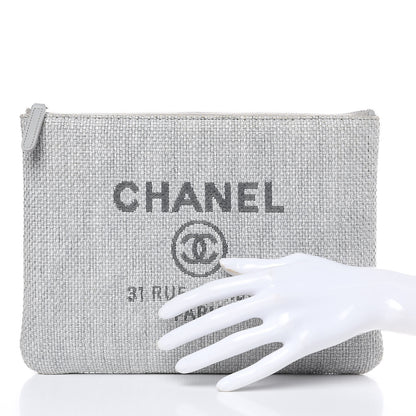 Chanel Woven Straw Raffia Medium Deauville Pouch Grey 2 of 12