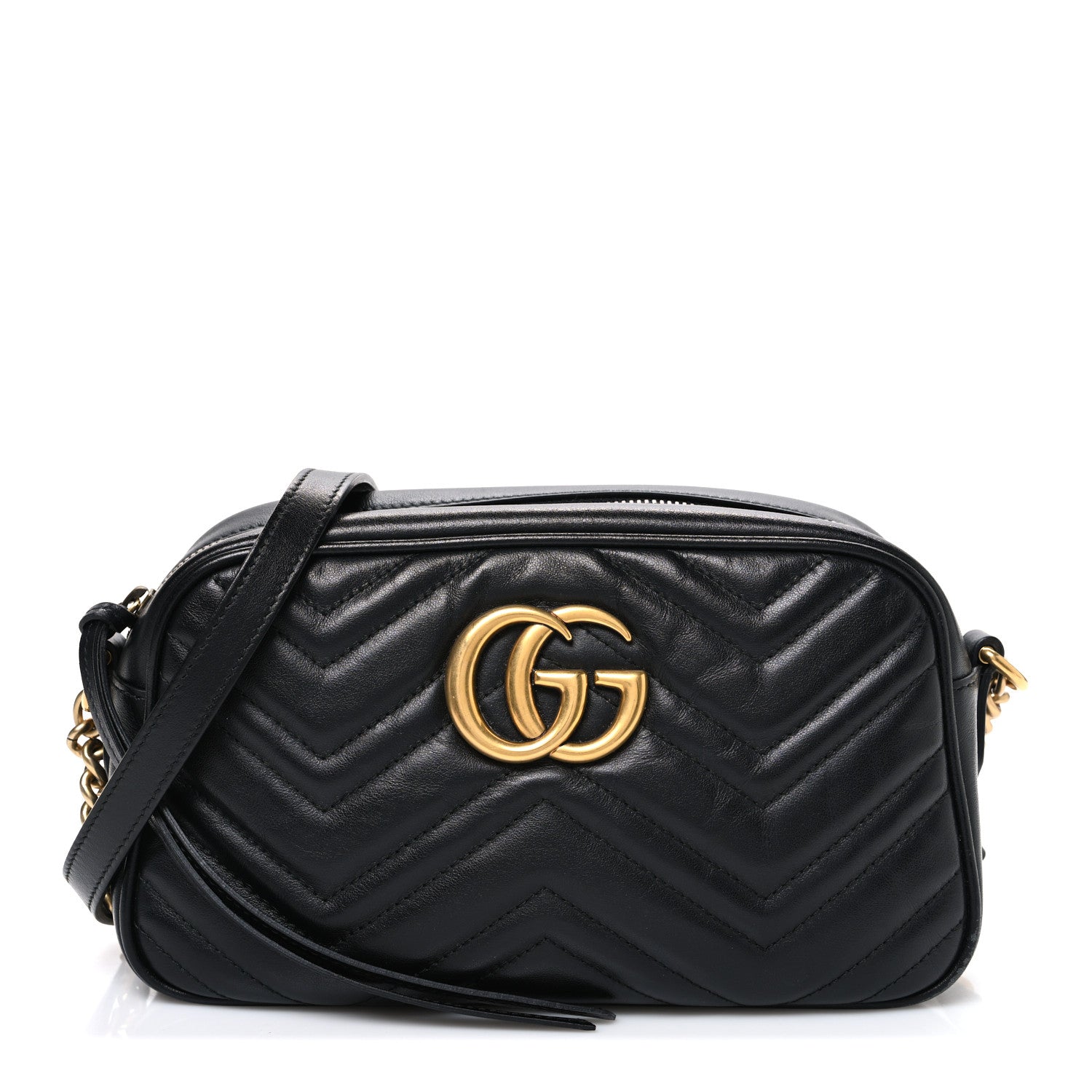 Gucci Calfskin Matelasse Small GG Marmont Chain Shoulder Bag Black 1 of 11