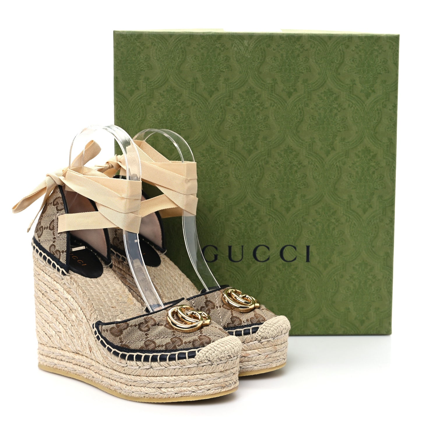 Monogram Matelasse GG Marmont Ankle Wrap Platform 35/120mm Espadrille Wedges 35 Beige Ebony Black Sand Storm