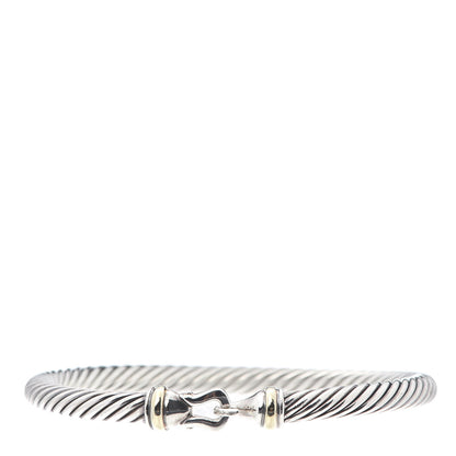 David Yurman Sterling Silver 18K Yellow Gold 5mm Cable Classic Buckle Bracelet 1 of 4