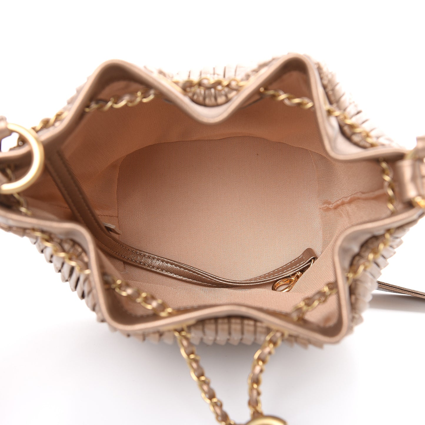 Metallic Lambskin Coco Pleats Small Drawstring Bag Gold