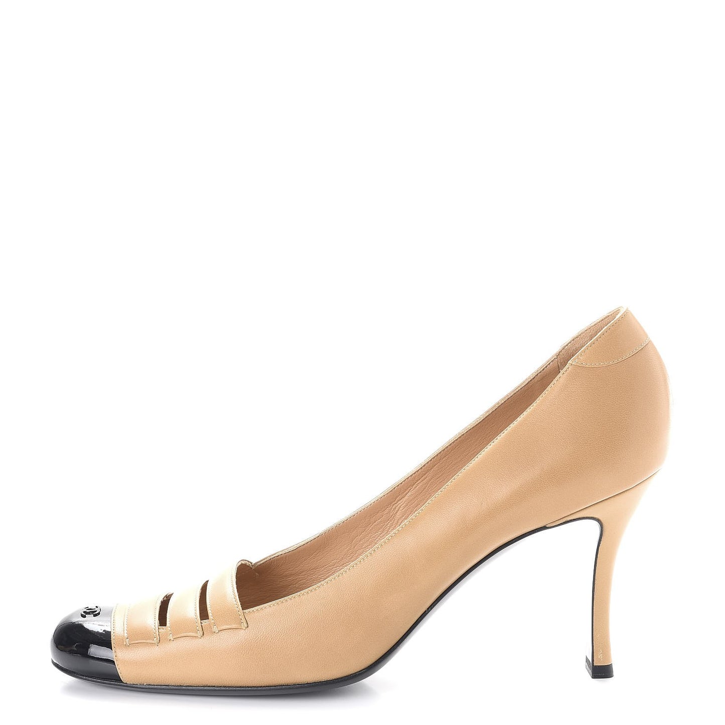Lambskin Patent Cap Toe Pumps 41 Beige