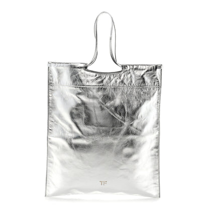 Tom Ford Metallic Calfskin Flat Drawstring Tote Silver 1 of 10