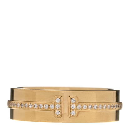 Tiffany 18K Yellow Gold Diamond Wide T Two Ring 50 5.5 1 of 4