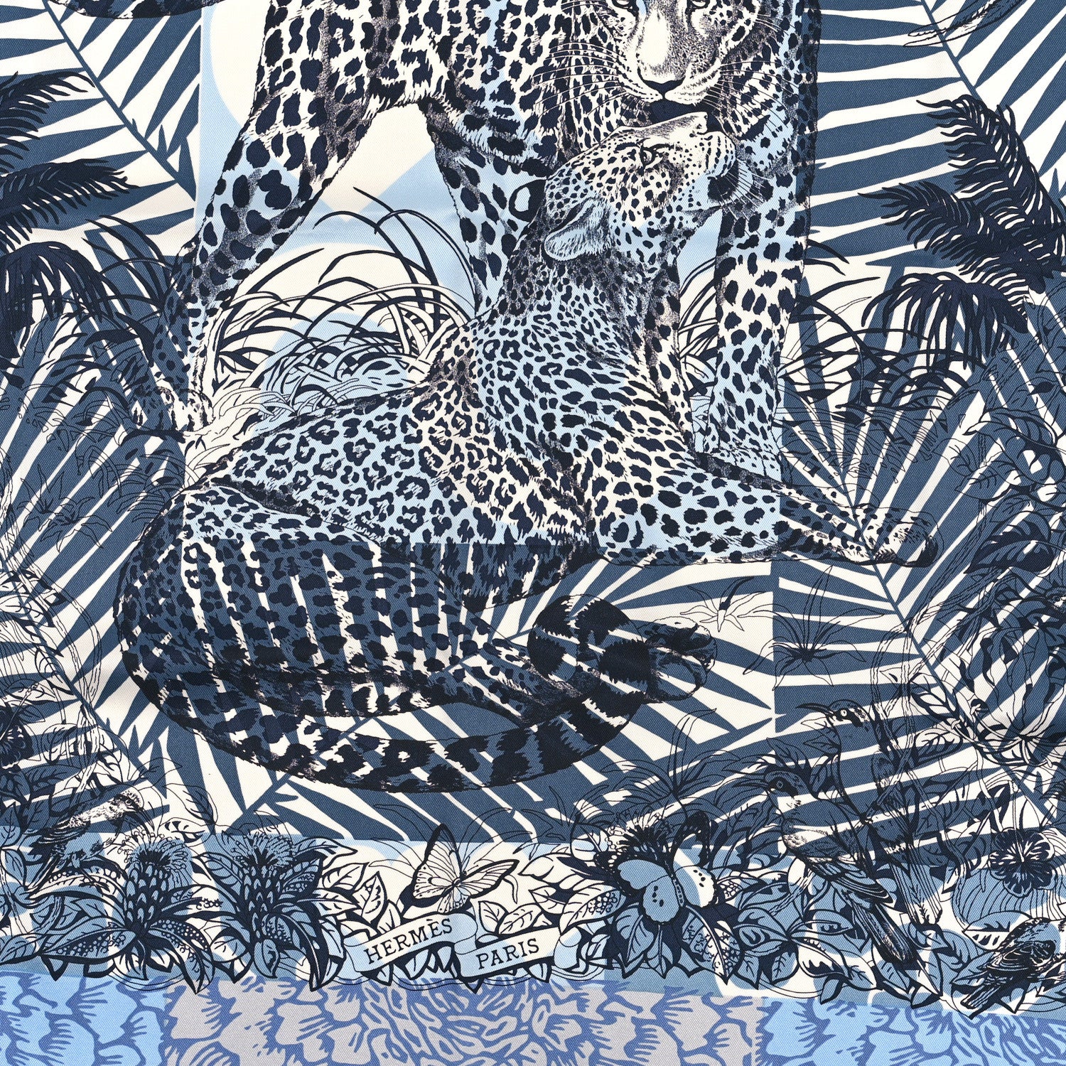Hermes Silk Jungle Love Tampon Scarf 70 Bleu Jean White 2 of 3