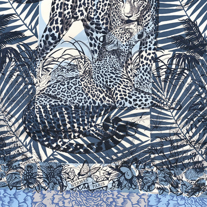 Hermes Silk Jungle Love Tampon Scarf 70 Bleu Jean White 2 of 3