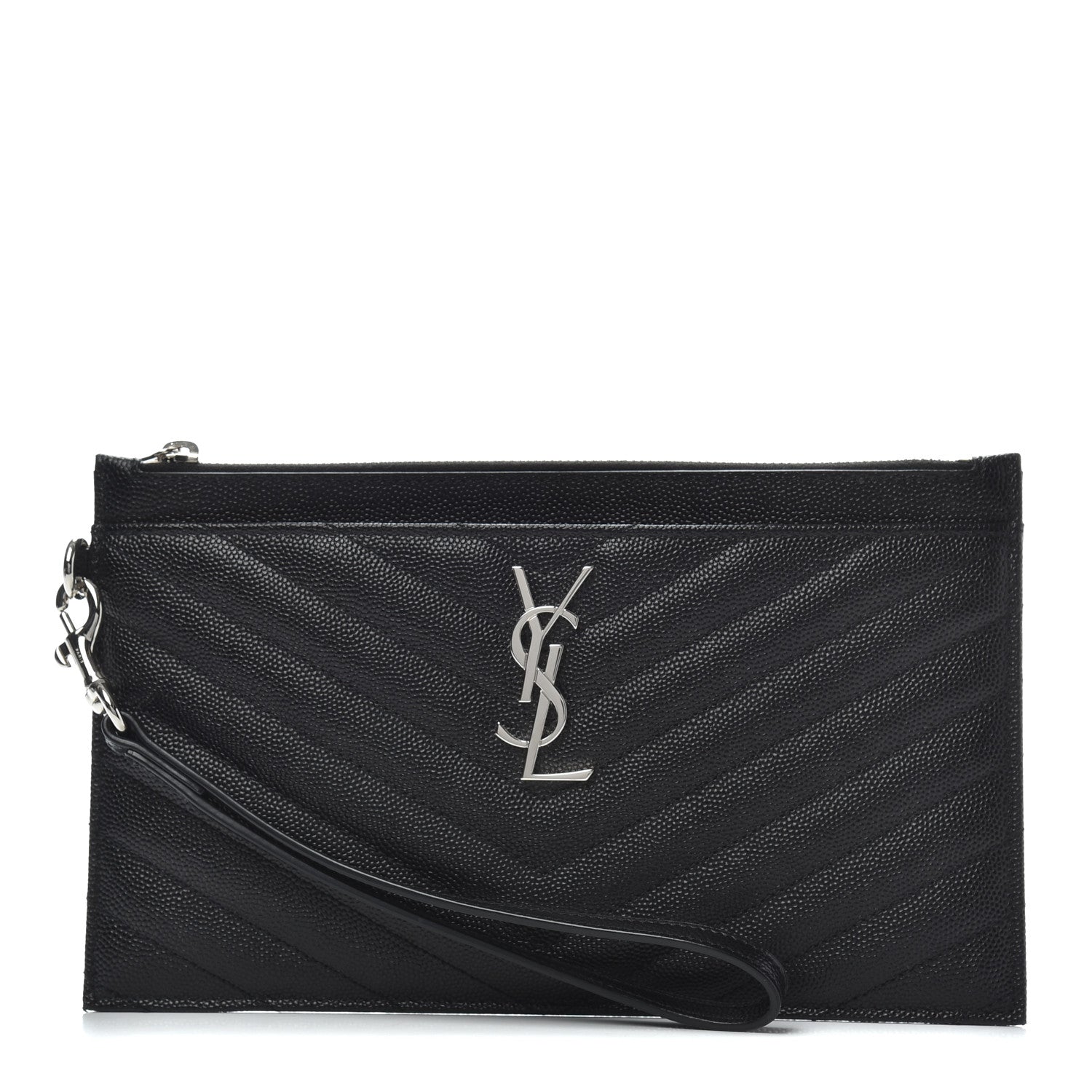 Saint Laurent Grain De Poudre Chevron Monogram Large Bill Pouch Black 1 of 8