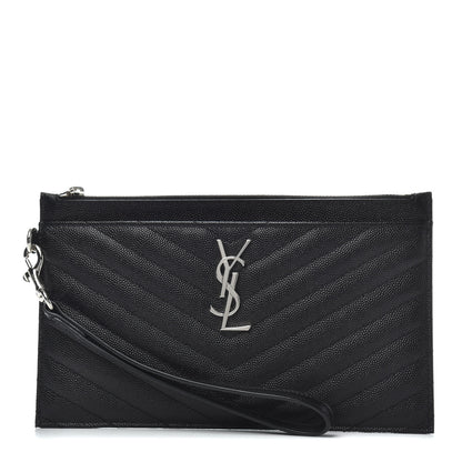 Saint Laurent Grain De Poudre Chevron Monogram Large Bill Pouch Black 1 of 8