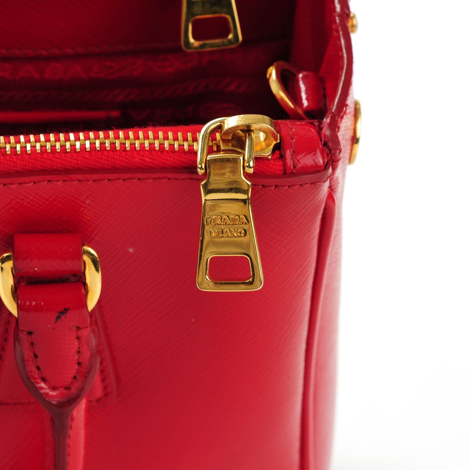 Prada Saffiano Vernice Mini Galleria Double Zip Tote Rosso 6 of 15