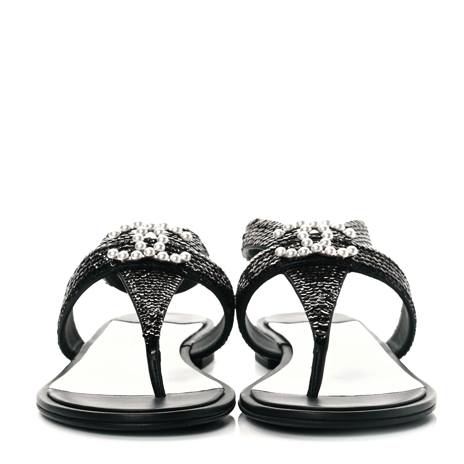 Chanel Lambskin Sequin Pearl CC Thong Sandals 41 Black 2 of 9
