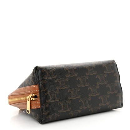 Celine Triomphe Canvas Lambskin Clutch On Chain Tan 4 of 11